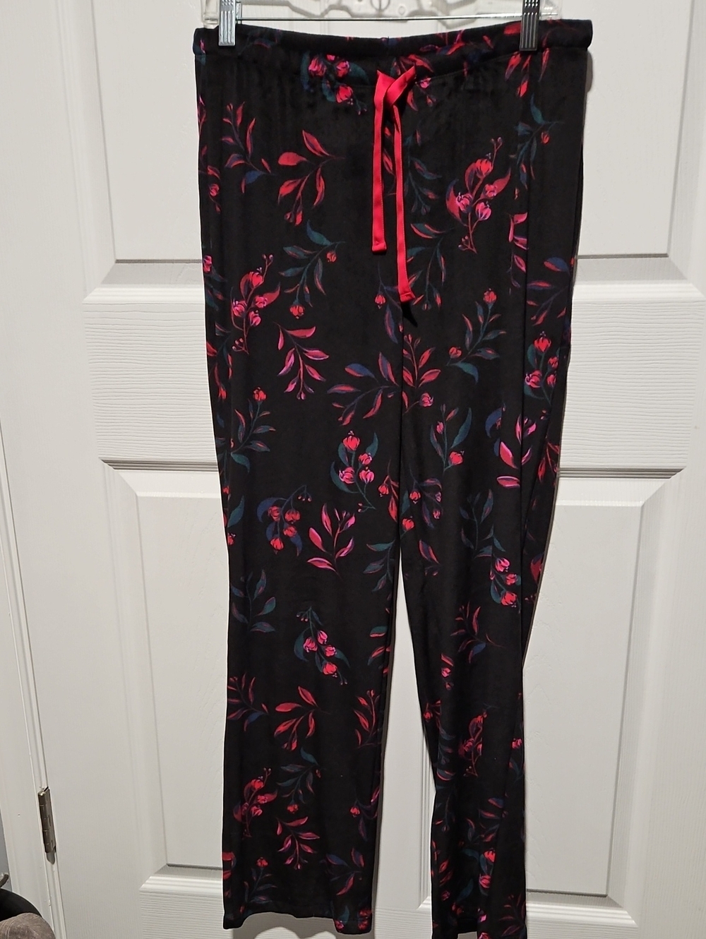 Stars Above Black Floral PJ Pants with Red Functional Drawstring